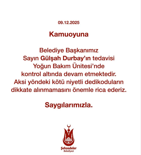 Başkan Gülşah Durbay’ın sağlık durumu için yeni açıklama